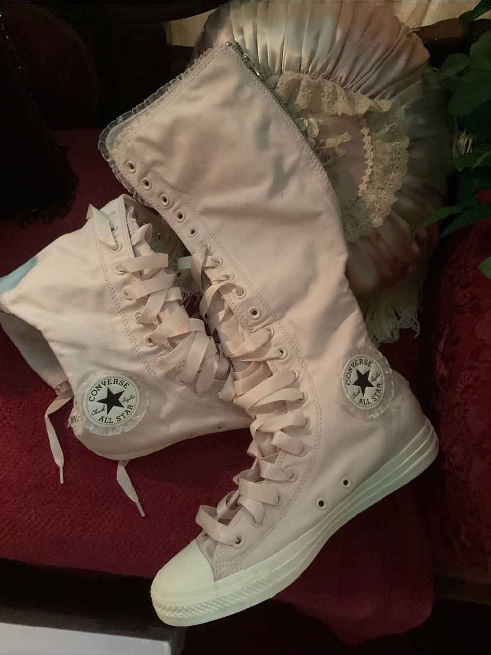 Converse high-top lace-up boots in blush pink